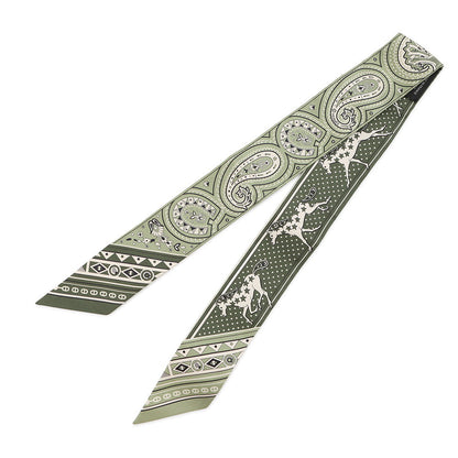HERMES Twilly Festival des Amazones Bandana - The Amazon Festival and Bandana Pistachio / White / BlackH064217S 07 Silk100%