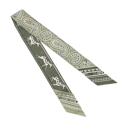 HERMES Twilly Festival des Amazones Bandana - The Amazon Festival and Bandana Pistachio / White / BlackH064217S 07 Silk100%