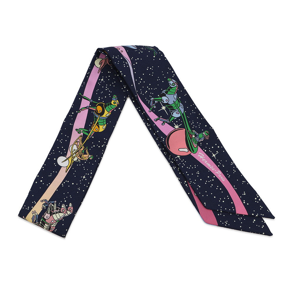 HERMES Twilly Space Derby Marine/Rose/Multicolor Silk100%