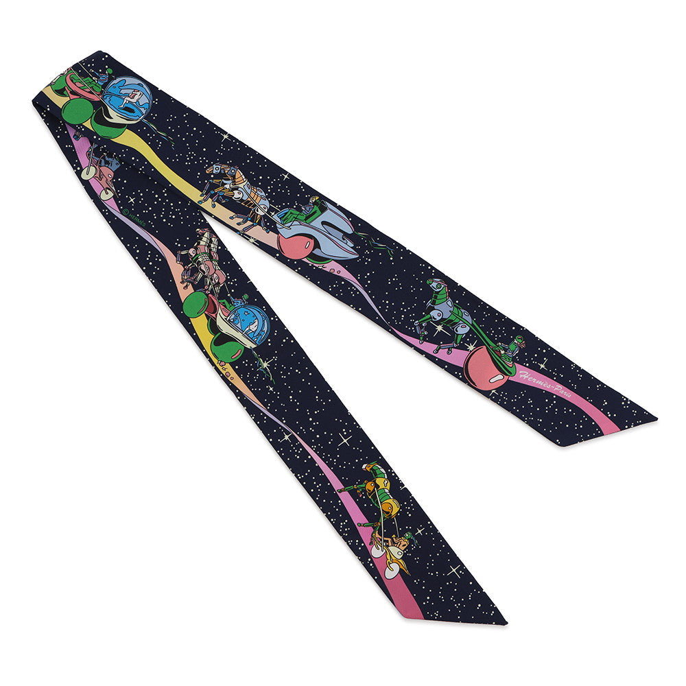 HERMES Twilly Space Derby Marine/Rose/Multicolor Silk100%