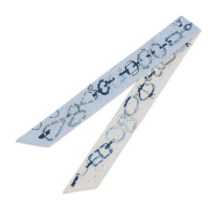 HERMES Twilly Scarf by Do Re Boucles Broderie Anglaise, Spring/Summer 2023 Blue/Blanc/Marine Silk100%