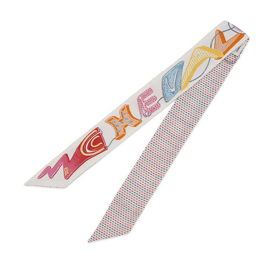 HERMES Twilly Chevaloscope Neon Pointier Embroidery Spring/Summer 2023 Blanc/Rose/Vert Silk100%