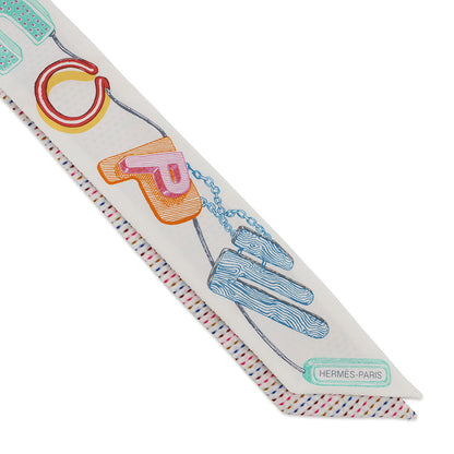 HERMES Twilly Chevaloscope Neon Pointier Embroidery Spring/Summer 2023 Blanc/Rose/Vert Silk100%