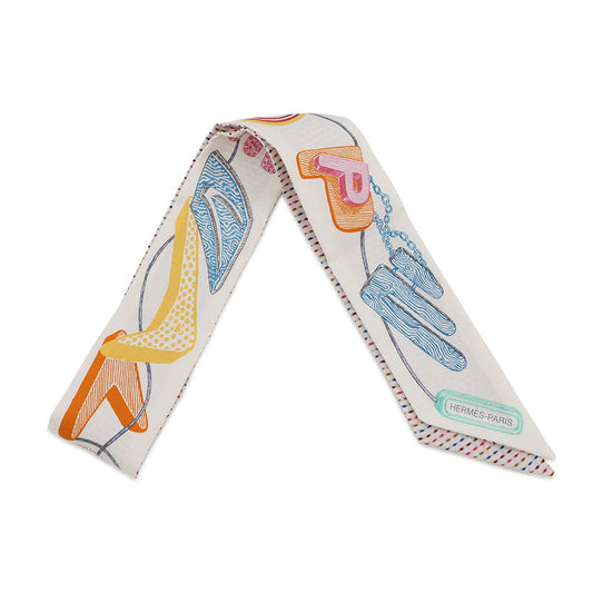 HERMES Twilly Chevaloscope Neon Pointier Embroidery Silk HERMES Spring/Summer 2023 Blanc/Rose/Vert Silk100%