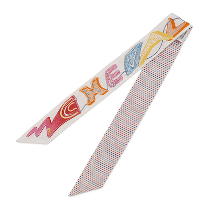 HERMES Twilly Chevaloscope Neon Pointier Embroidery Silk HERMES Spring/Summer 2023 Blanc/Rose/Vert Silk100%