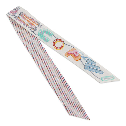 HERMES Twilly Chevaloscope Neon Pointier Embroidery Silk HERMES Spring/Summer 2023 Blanc/Rose/Vert Silk100%