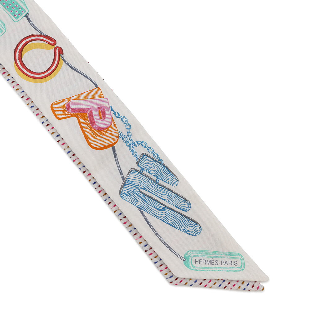 HERMES Twilly Chevaloscope Neon Pointier Embroidery Silk HERMES Spring/Summer 2023 Blanc/Rose/Vert Silk100%