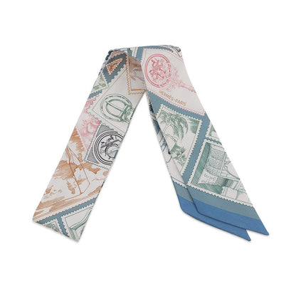 HERMES Twilly Fauve's Stamp Enthusiasts Autumn/Winter 2025 Blue Moyen / White / Pink Silk100%