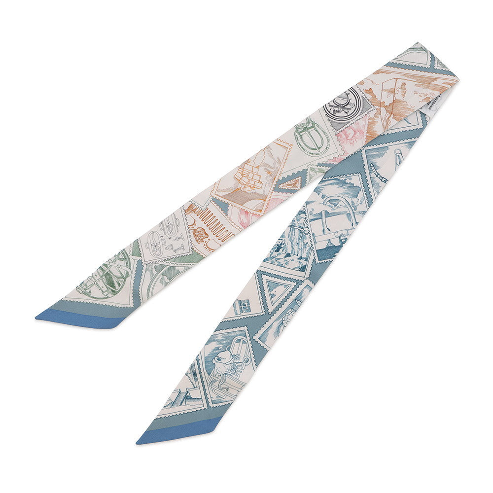 HERMES Twilly Fauve's Stamp Enthusiasts Autumn/Winter 2025 Blue Moyen / White / Pink Silk100%