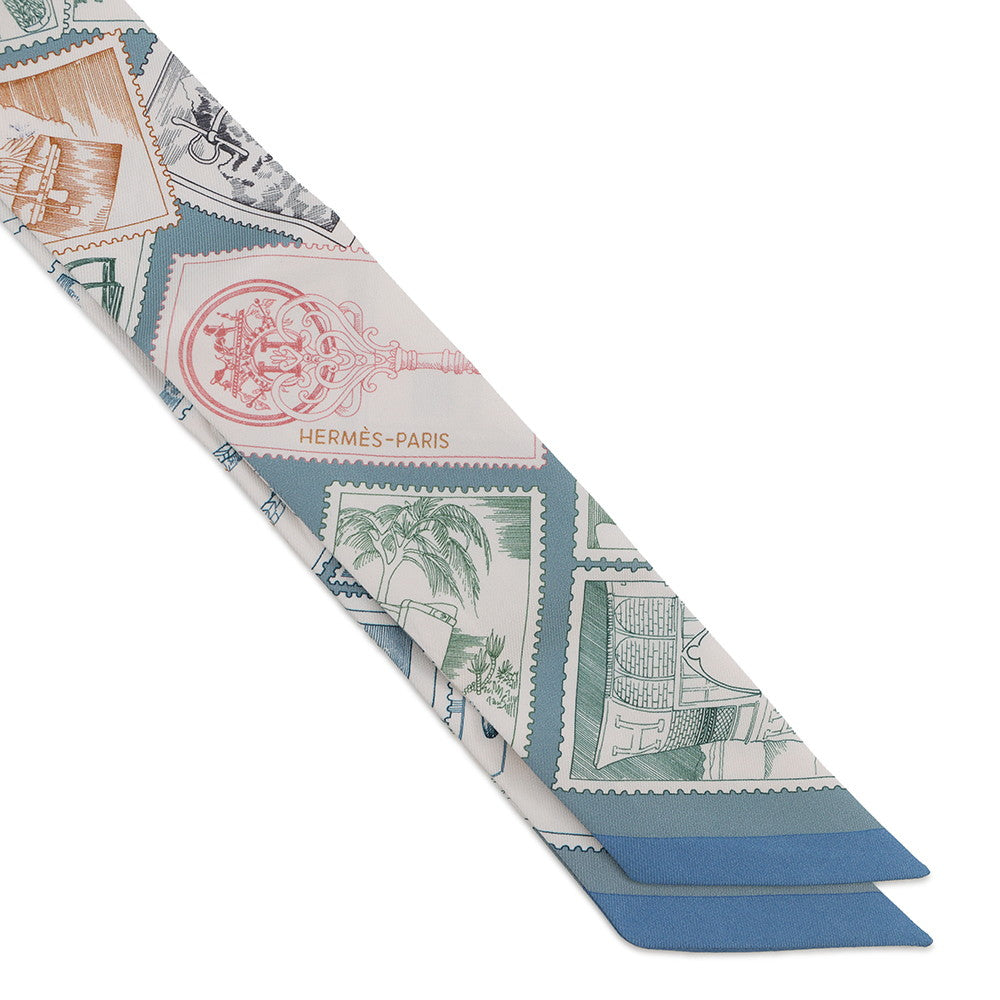 HERMES Twilly Fauve's Stamp Enthusiasts Autumn/Winter 2025 Blue Moyen / White / Pink Silk100%