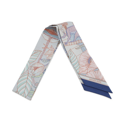 HERMES Twilly Precious Paradise HERMES Spring/Summer 2024 Gris Perle/Blue/Rose Pearl Silk100%