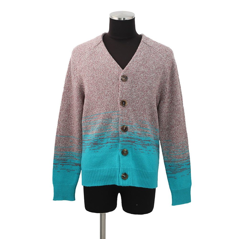 HERMES Gradation Jacquard Cardigan Size S Purple/Blue Cashmere100%