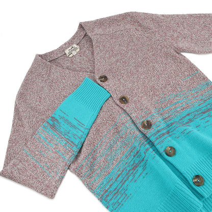 HERMES Gradation Jacquard Cardigan Size S Purple/Blue Cashmere100%