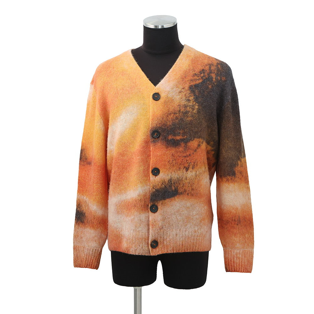 HERMES Cardigan Reflet Equestre Size L Orange Alpaca31% Wool 27% Cashmere21% Silk21%