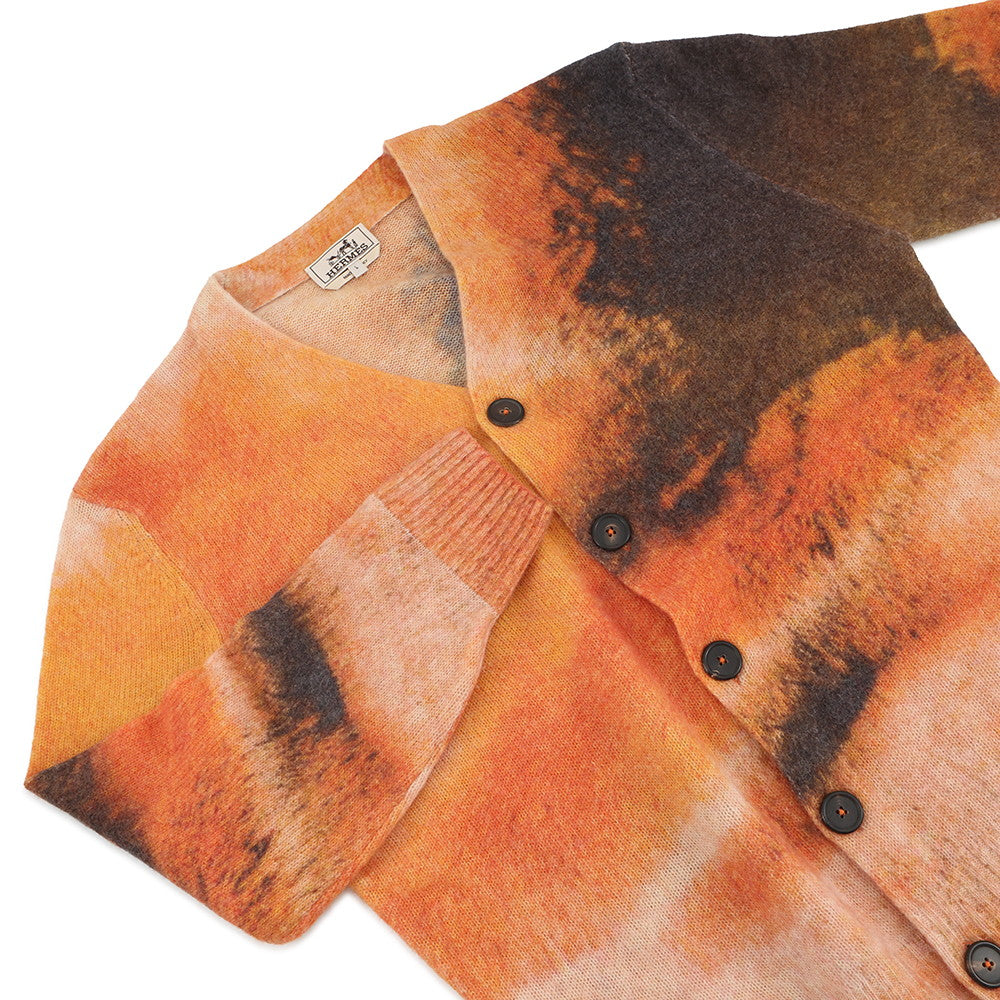 HERMES Cardigan Reflet Equestre Size L Orange Alpaca31% Wool 27% Cashmere21% Silk21%