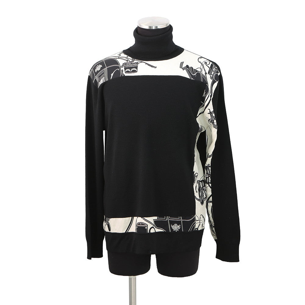 HERMES Turtleneck sweater by Soie decadree Size L Black Wool Silk
