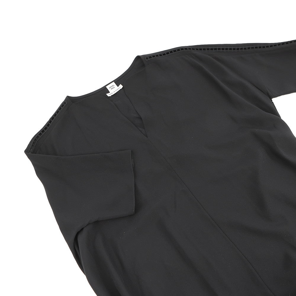 HERMES Embroidery Long Dress Size 34 Black Silk100%