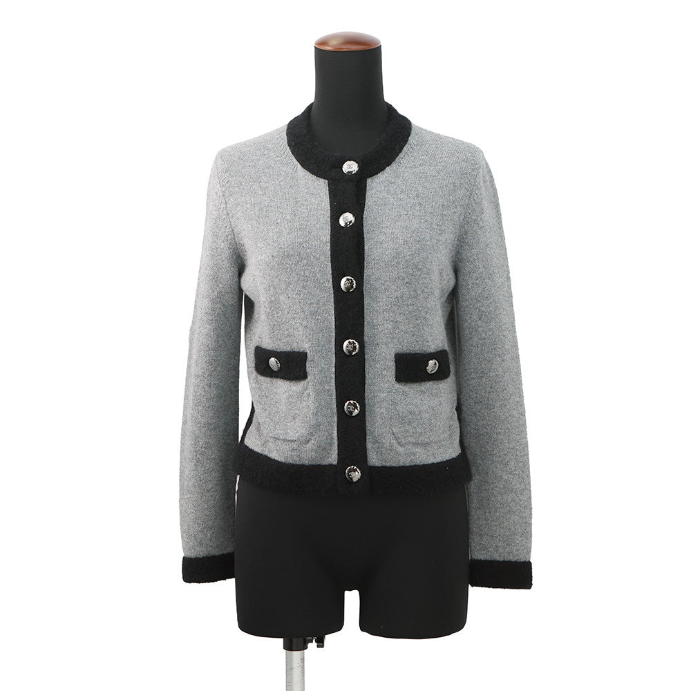 CHANEL COCO Button cardigan Size 36 Gray/BlackP71355 K10217 NE807 Cashmere100% Rhinestone