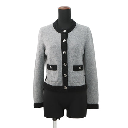 CHANEL COCO Button cardigan Size 36 Gray/BlackP71355 K10217 NE807 Cashmere100% Rhinestone