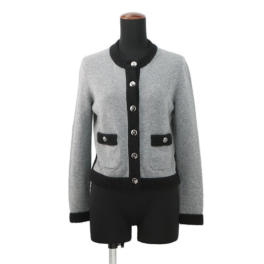 CHANEL COCO Button cardigan Size 36 Gray/BlackP71355 K10217 NE807 Cashmere100% Rhinestone