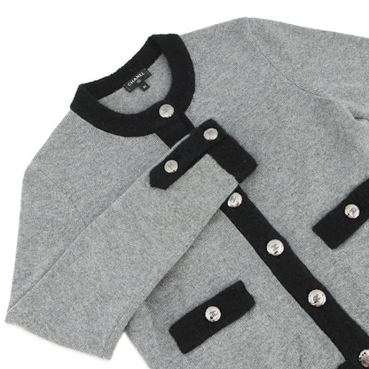 CHANEL COCO Button cardigan Size 36 Gray/BlackP71355 K10217 NE807 Cashmere100% Rhinestone