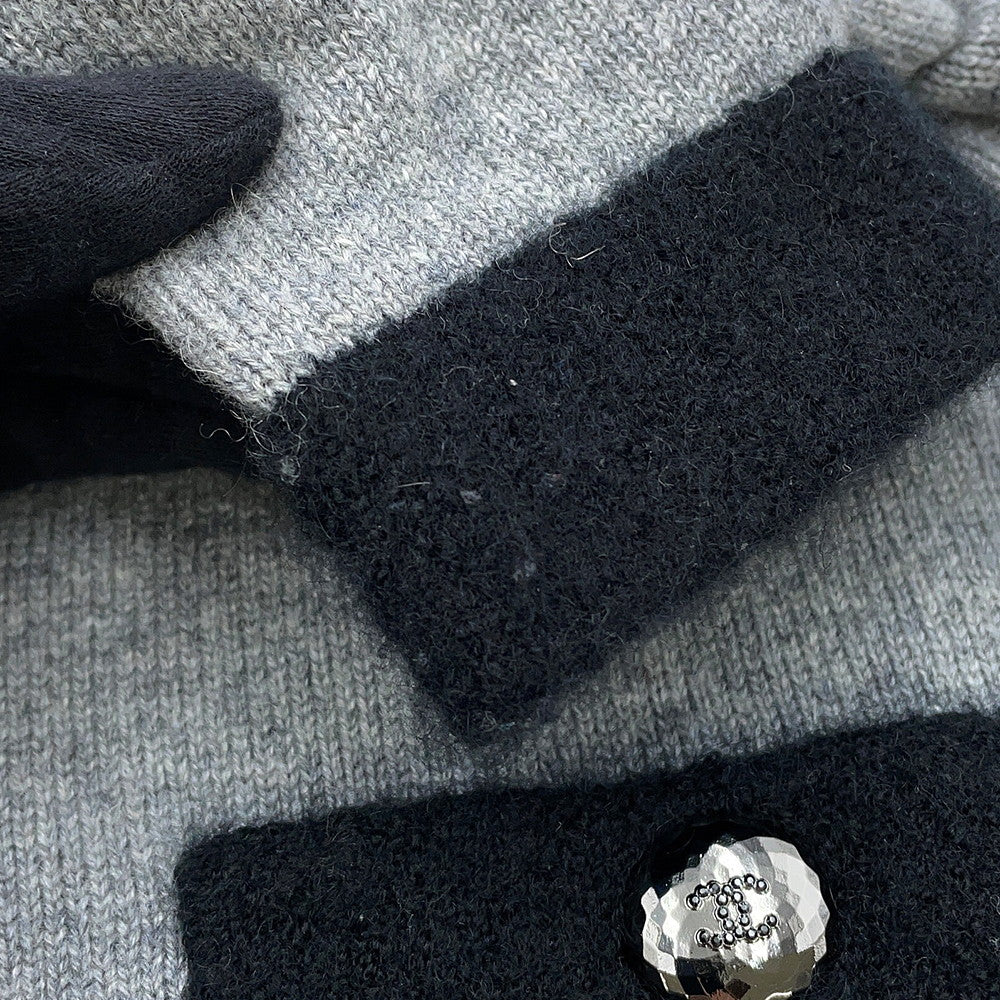 CHANEL COCO Button cardigan Size 36 Gray/BlackP71355 K10217 NE807 Cashmere100% Rhinestone