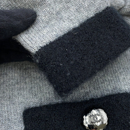 CHANEL COCO Button cardigan Size 36 Gray/BlackP71355 K10217 NE807 Cashmere100% Rhinestone