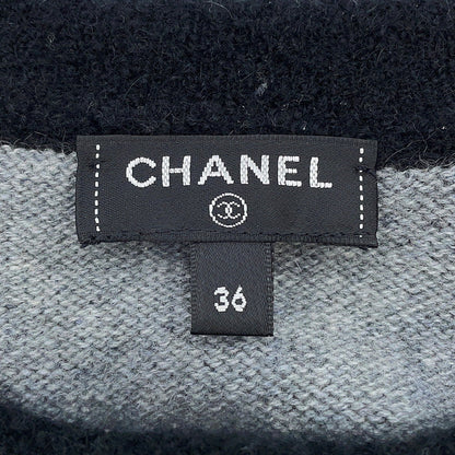 CHANEL COCO Button cardigan Size 36 Gray/BlackP71355 K10217 NE807 Cashmere100% Rhinestone