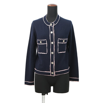 CHANEL No5Button Collarless Cardigan Size 36 NavyP70793 K10084 NC238 Cashmere100%
