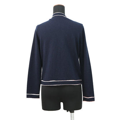 CHANEL No5Button Collarless Cardigan Size 36 NavyP70793 K10084 NC238 Cashmere100%