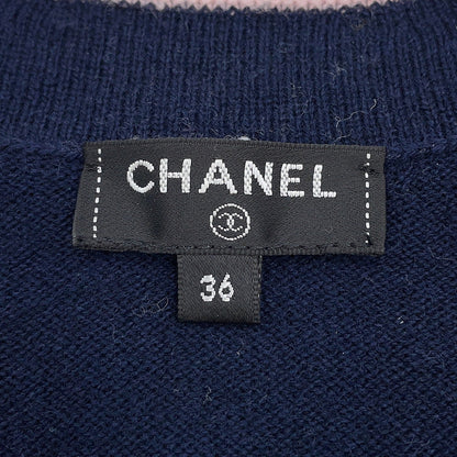 CHANEL No5Button Collarless Cardigan Size 36 NavyP70793 K10084 NC238 Cashmere100%