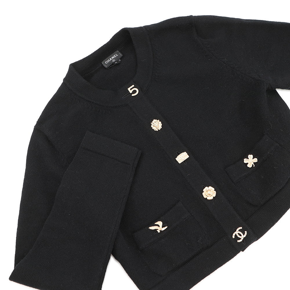 CHANEL IconButton Cardigan Size 36 BlackP73483 K10530 94305 Cashmere100%