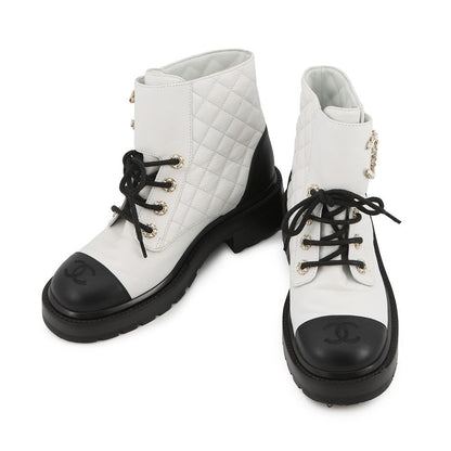 CHANEL CC Logo High-Top Sneakers White/BlackG36424 Leather Size 36H
