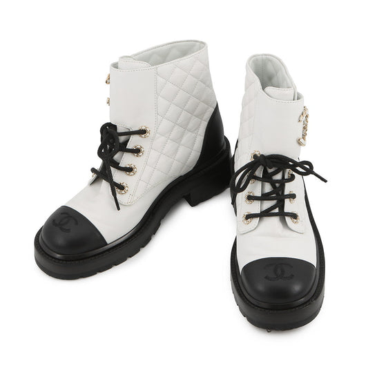 CHANEL CC Logo High-Top Sneakers White/BlackG36424 Leather Size 36H