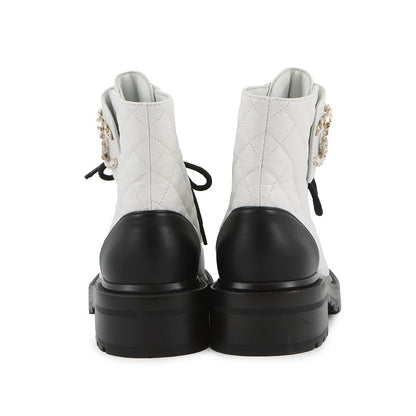 CHANEL CC Logo High-Top Sneakers White/BlackG36424 Leather Size 36H