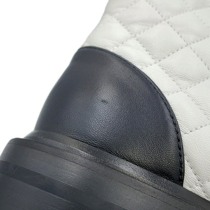 CHANEL CC Logo High-Top Sneakers White/BlackG36424 Leather Size 36H