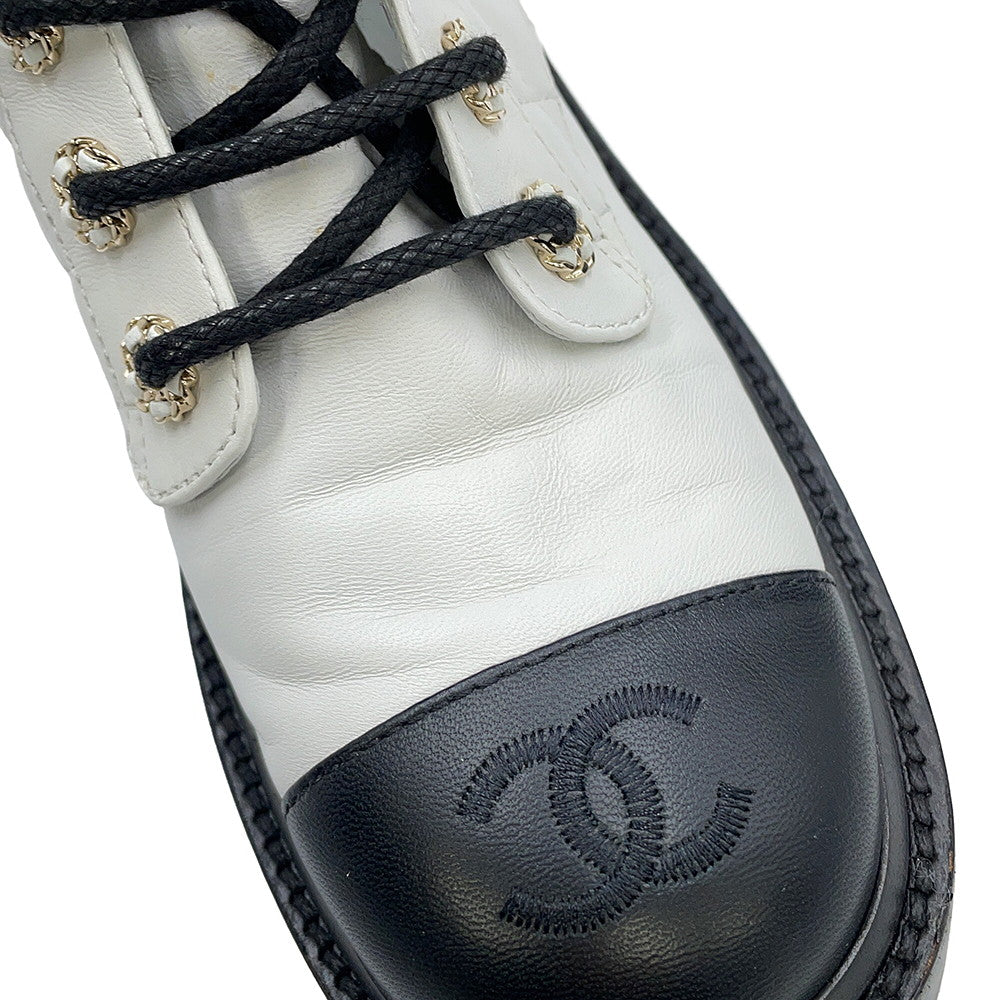 CHANEL CC Logo High-Top Sneakers White/BlackG36424 Leather Size 36H
