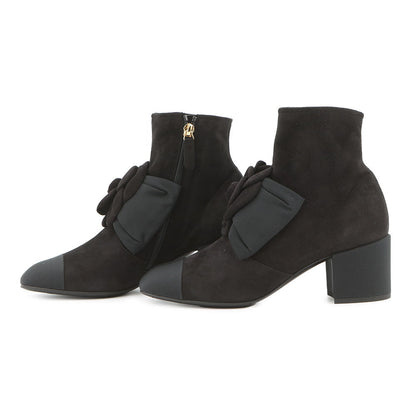 CHANEL Camellia short boots BlackG45310 suede Size 37C