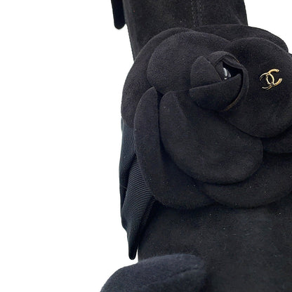 CHANEL Camellia short boots BlackG45310 suede Size 37C