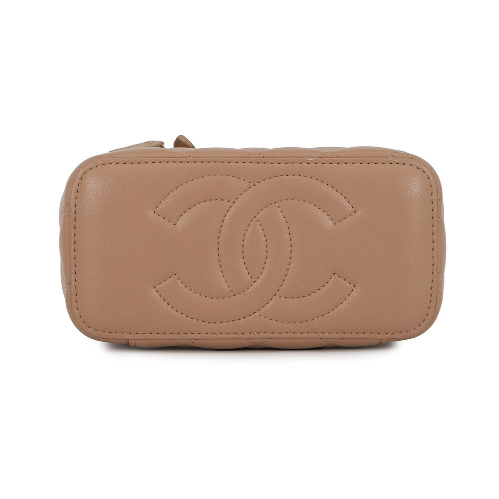 CHANEL Matelasse Top Handle Chain Vanity Bag BeigeAP2199 Lambskin