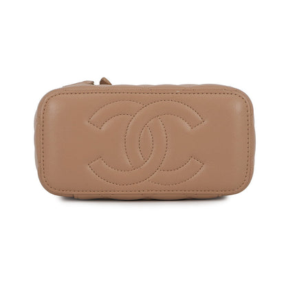 CHANEL Matelasse Top Handle Chain Vanity Bag BeigeAP2199 Lambskin