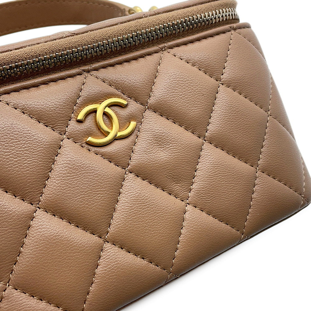 CHANEL Matelasse Top Handle Chain Vanity Bag BeigeAP2199 Lambskin