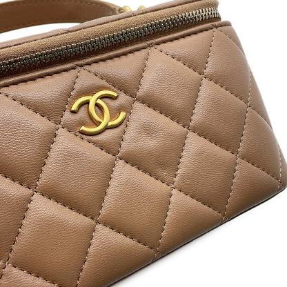 CHANEL Matelasse Top Handle Chain Vanity Bag BeigeAP2199 Lambskin