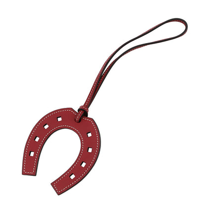 HERMES Paddockfaire Cheval Horseshoe Bag Charm Rouge Grenat Swift Leather