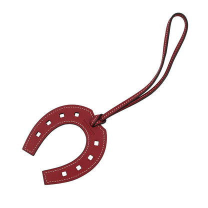 HERMES Paddockfaire Cheval Horseshoe Bag Charm Rouge Grenat Swift Leather