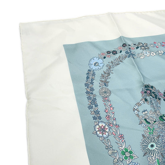 HERMES Carre Brides de Gala en fleurs Size 90 White/Blue・Glacier/Green Silk100%