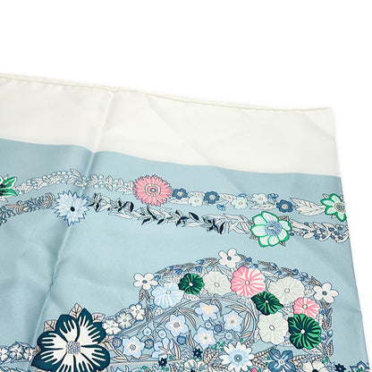 HERMES Carre Brides de Gala en fleurs Size 90 White/Blue・Glacier/Green Silk100%