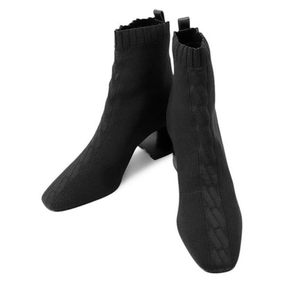 HERMES Short boots "Jenna" 60 Black Knit Calf Leather Size 37