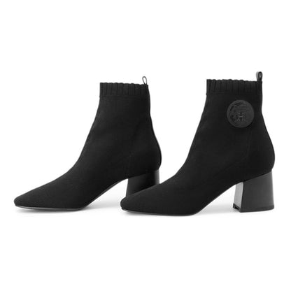 HERMES Short boots "Jenna" 60 Black Knit Calf Leather Size 37