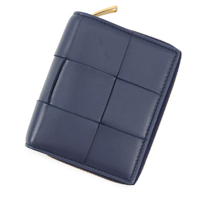 Bottega Veneta Maxi INTRECCIATO Cassette Bifold Wallet Small Navy/Red701458 Leather